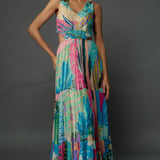 Aqua Tropical Print Cut-Out Dress