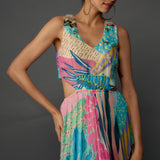 Aqua Tropical Print Cut-Out Dress