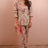 Grey Gulbagh Print Blazer With Bustier And Pant