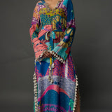 Purple Tropical Print Crepe Beyza Kaftan