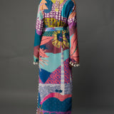 Purple Tropical Print Crepe Beyza Kaftan