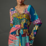Purple Tropical Print Crepe Beyza Kaftan