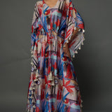 Red Tropical Print Kaftan With Tassels