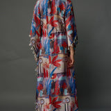 Red Tropical Print Kaftan With Tassels
