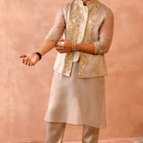 Grey Bagh Embroidered Bandi With Kurta And Jogger Pant