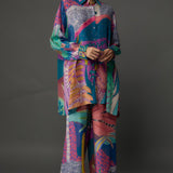 Purple Tropical Print Shirt With Pant
