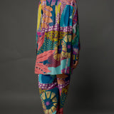 Purple Tropical Print Shirt With Pant
