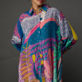 Purple Tropical Print Shirt With Pant