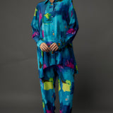 Teal Painterly Print Shirt With Jogger Pant
