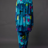 Teal Painterly Print Shirt With Jogger Pant