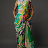 Tropical Print Crepe Top & Low-Crotch Drape Pants