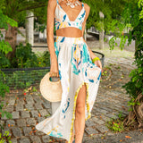 Luna Crepe Top with Front Slit Skirt