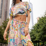 Emily Balloon Top with Side Slit Skirt