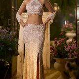 Powder Peach Slit Skirt Set