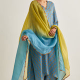 Blue Printed Kaftaan Set