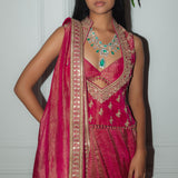Raspberry  Kurti Saree Set