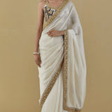 Ivory Georgette Saree