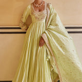 Mint Anarkali With Dupatta & Churidar