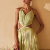 Mint Resham Work Tiered Dress