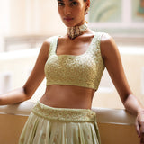 Mint Lehenga With Blouse & Dupatta