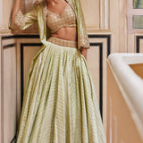 Mint Skirt & Blouse With Cape