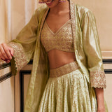 Mint Skirt & Blouse With Cape