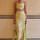Mint Drape Skirt Paired With cowl Top & Cape