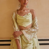 Mint Drape Skirt Paired With cowl Top & Cape