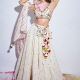 Resham Embroidered White Lehenga