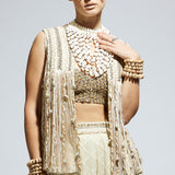 Ivory Threadwork Fringe Jacket