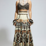 Ivory Mask Print Bustier & Skirt