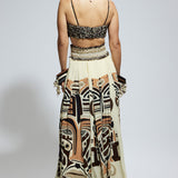 Ivory Mask Print Bustier & Skirt