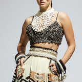 Ivory Mask Print Bustier & Skirt