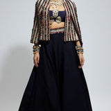 Blue Textured Cape with Lehenga