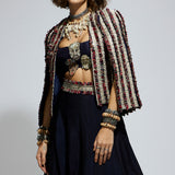 Blue Textured Cape with Lehenga