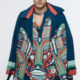 Midnight Blue Mask Trench & Kurta Set