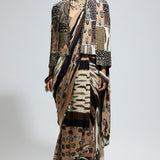 Mask and Feather Print Saree with Jacket