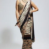 Mask and Feather Print Saree