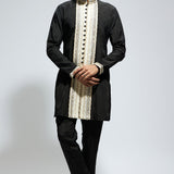SVA Black Front Open Kurta Set