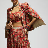 SVA Couture Orange Jaal Cape Set
