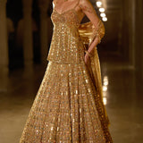 Antique Gold Multi-Coloured Stone Lehenga Set