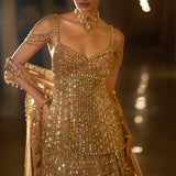 Antique Gold Multi-Coloured Stone Lehenga Set