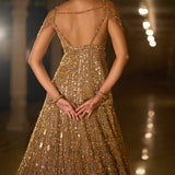 Antique Gold Multi-Coloured Stone Lehenga Set