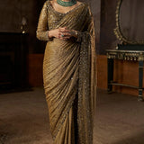 Antique Gold Georgette Sequin Saree