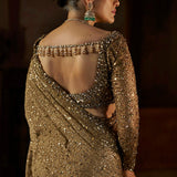 Antique Gold Georgette Sequin Saree