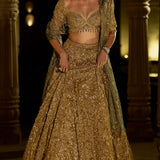 Antique Gold Sequin Lehenga Set