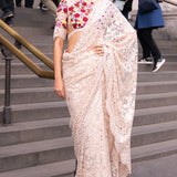 Beige Multi-Coloured Thread Work Saree