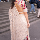 Beige Multi-Coloured Thread Work Saree