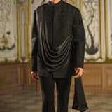 Black Draped Bandhgala Set