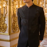 Black Embroidered Bandhgala Set